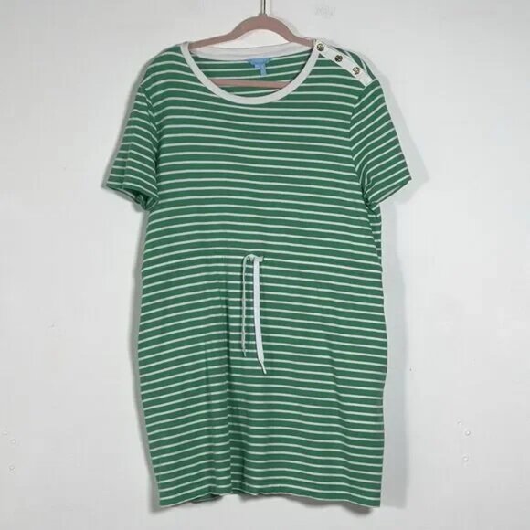 Draper James T-Shirt Mini Dress Sz XL Green Striped Short Sleeve Drawstring - Picture 1 of 6